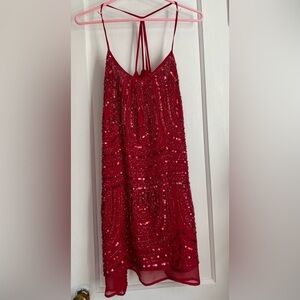 Dani Collection Red Sequin Mini Fitted Strap Dress, Size: Medium